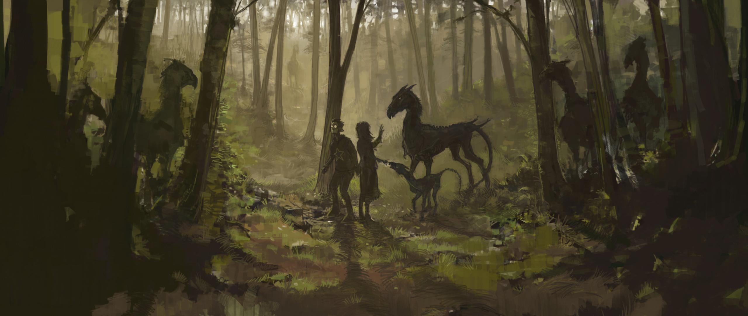 Harry with Luna in the Forest looking at Thestrals. 