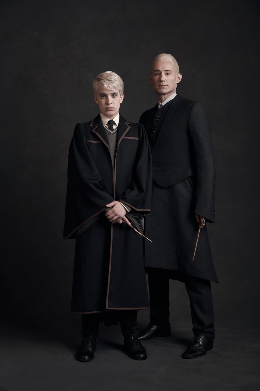 Nyx Calder as Scorpius Calder (left) and Tom Wren as Draco Malfoy