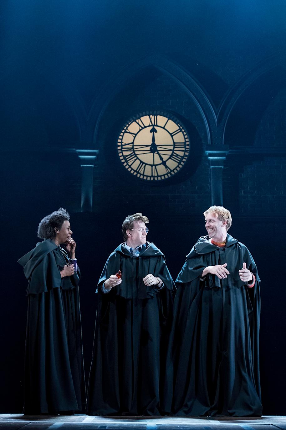 Hermione, Harry and Ron wearing robes, from Harry Potter and the Cursed Child