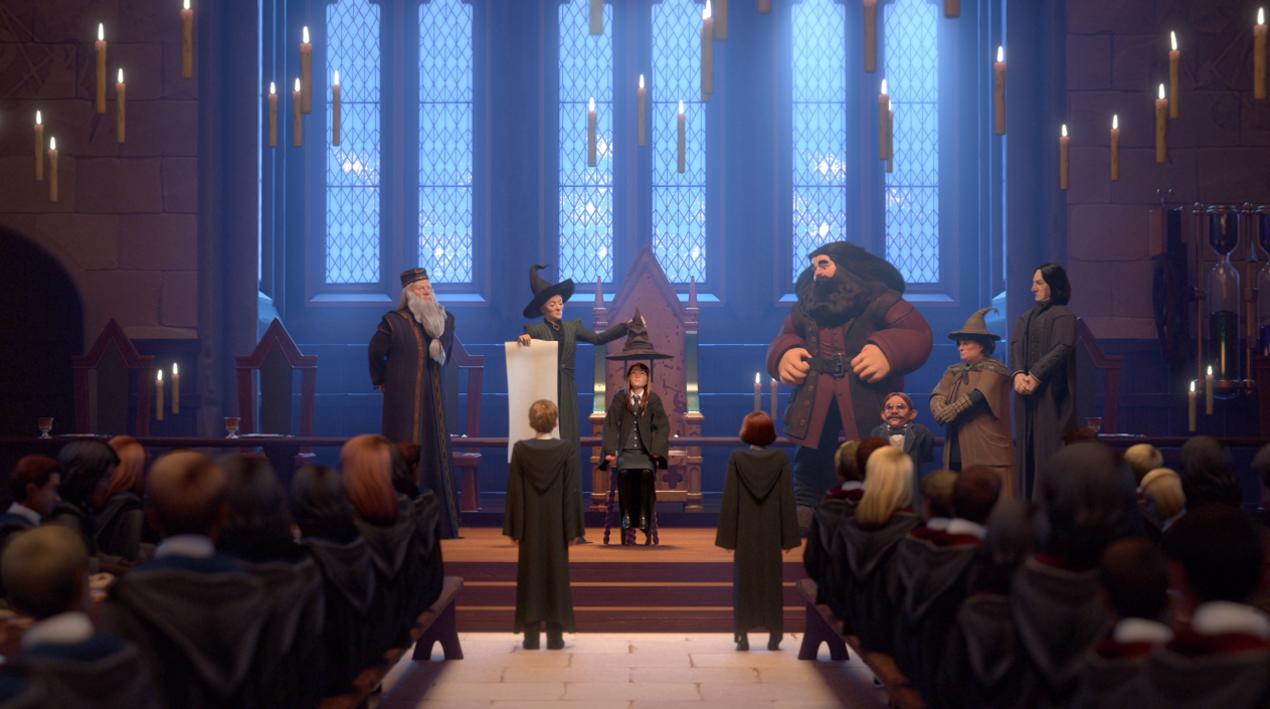 Screenshot of the Sorting Ceremony from Harry Potter: Hogwarts Mystery