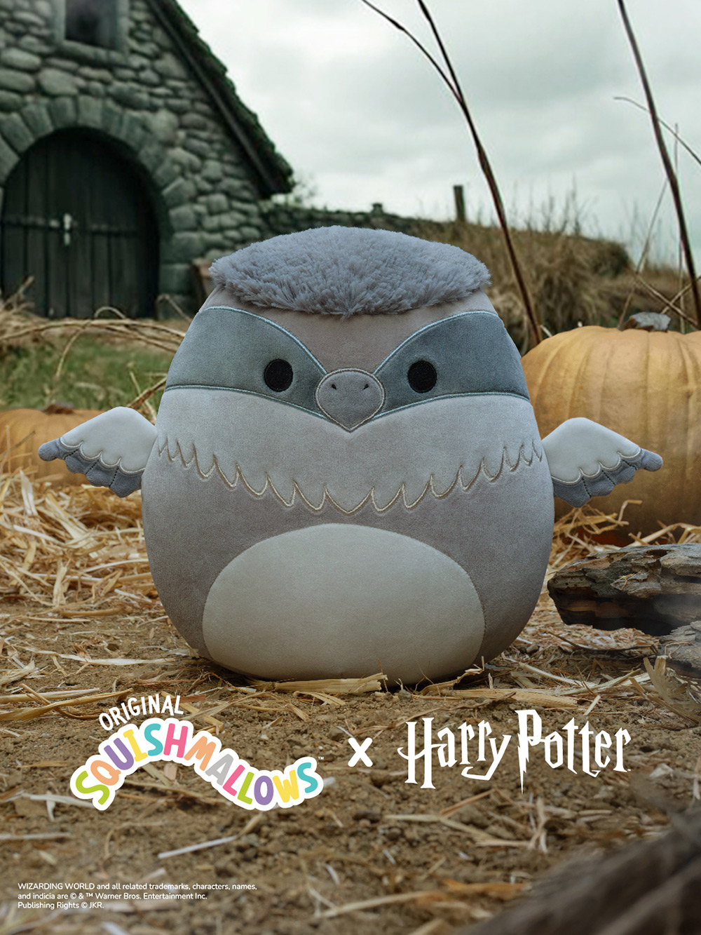 A cuddly Buckbeak Squishmallow plushie