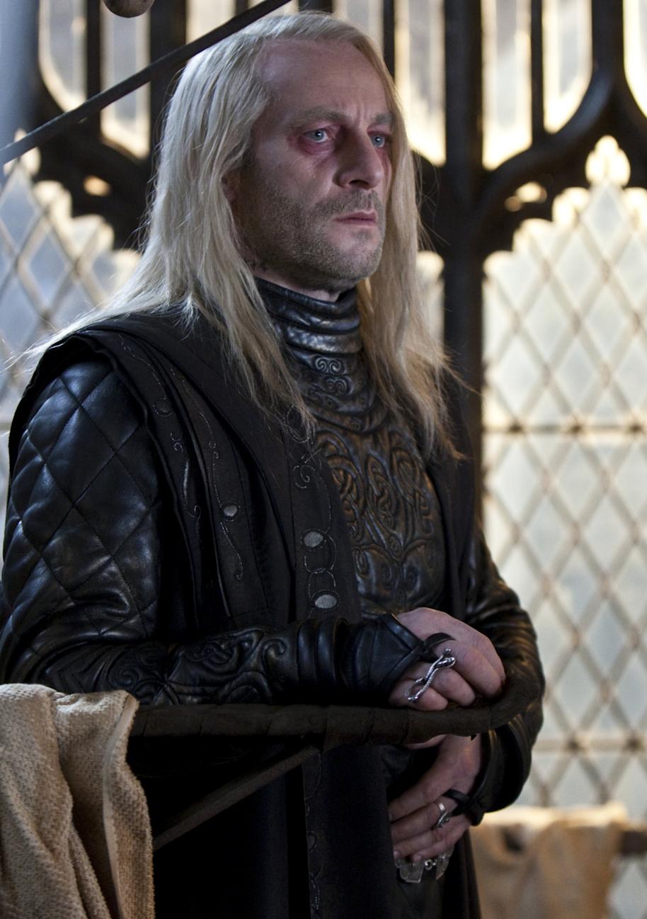 Lucius's tired-looking face reveals the stress he's under while he serves Lord Voldemort.