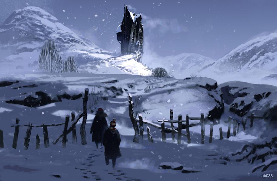 The Shrieking Shack covered in snow 